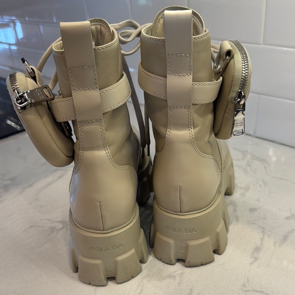 Prada Tan Combat Moto Boots with Chunky Sole - Picture 8 of 13